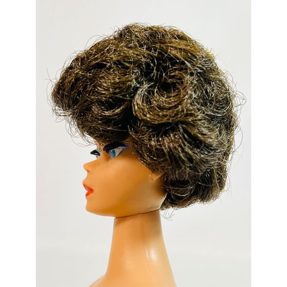 Vintage Brunette Bubble Cut Barbie Doll 1962 Zebra Striped Swimsuit - Picture 4 of 9